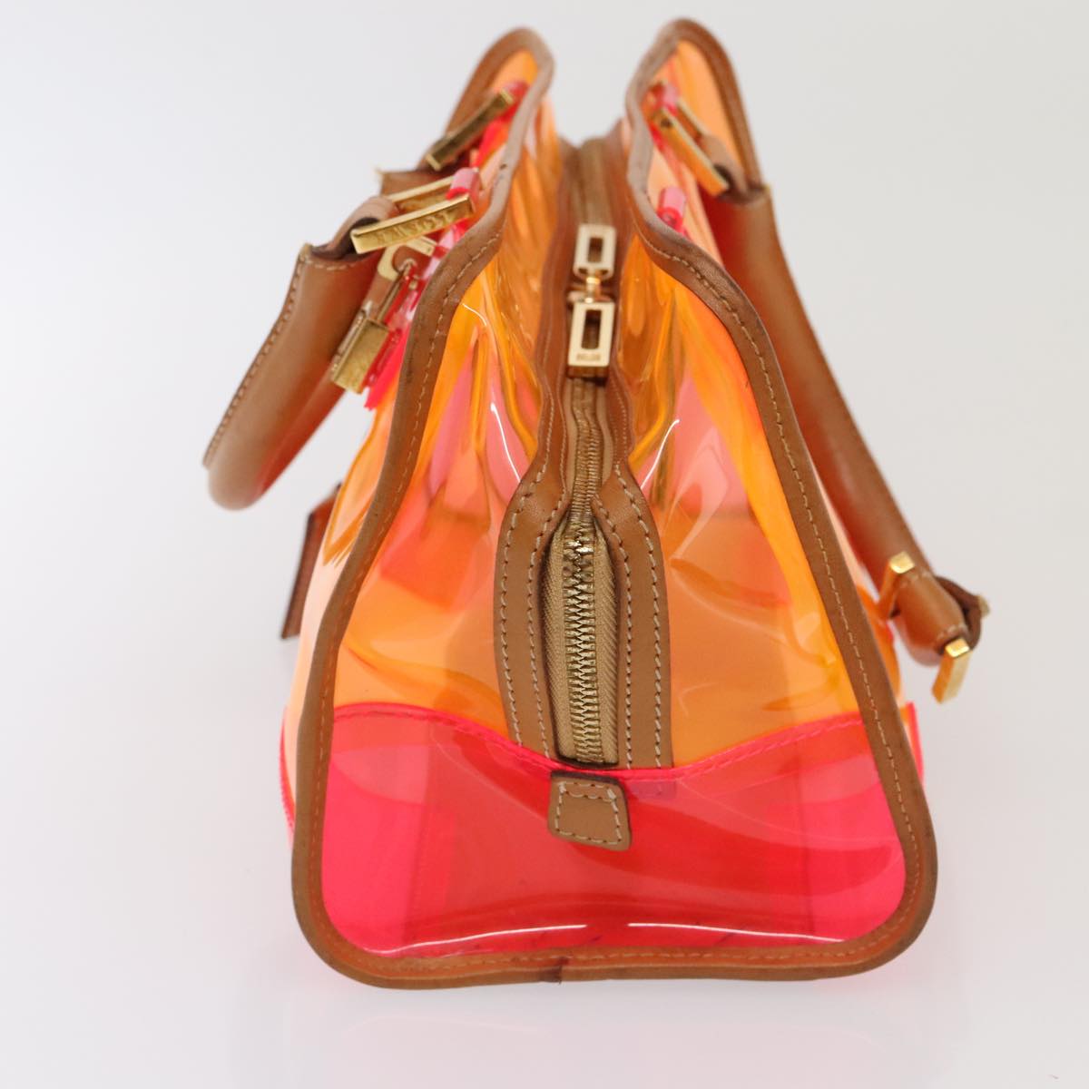 LOEWE Anagram Americana 28 Hand Bag Vinyl Orange Gold Auth 89314