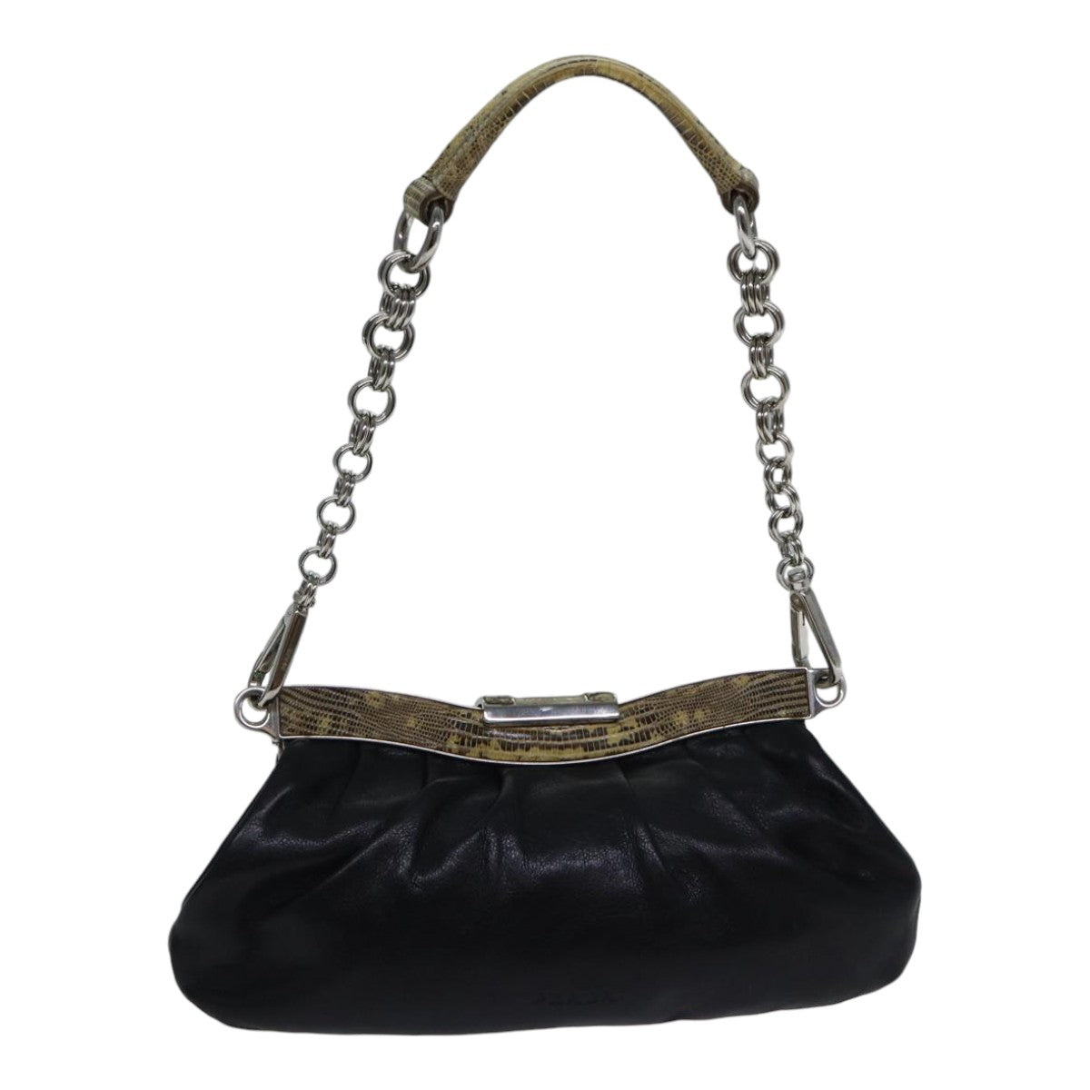 PRADA Chain Shoulder Bag Leather Black Auth 89318