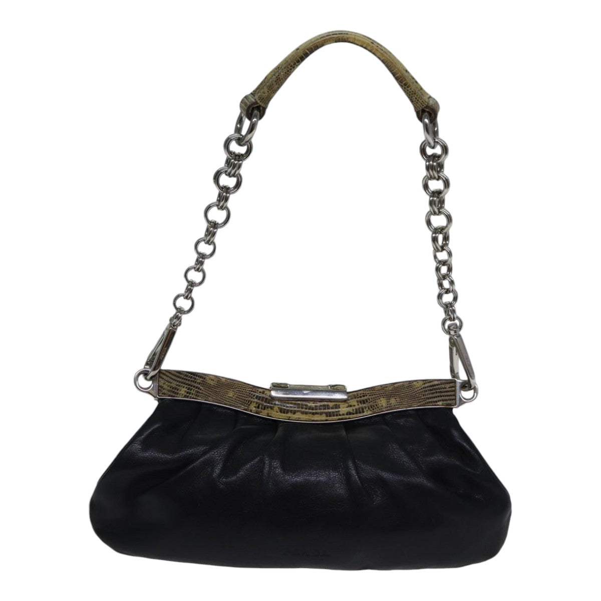 PRADA Chain Shoulder Bag Leather Black Auth 89318