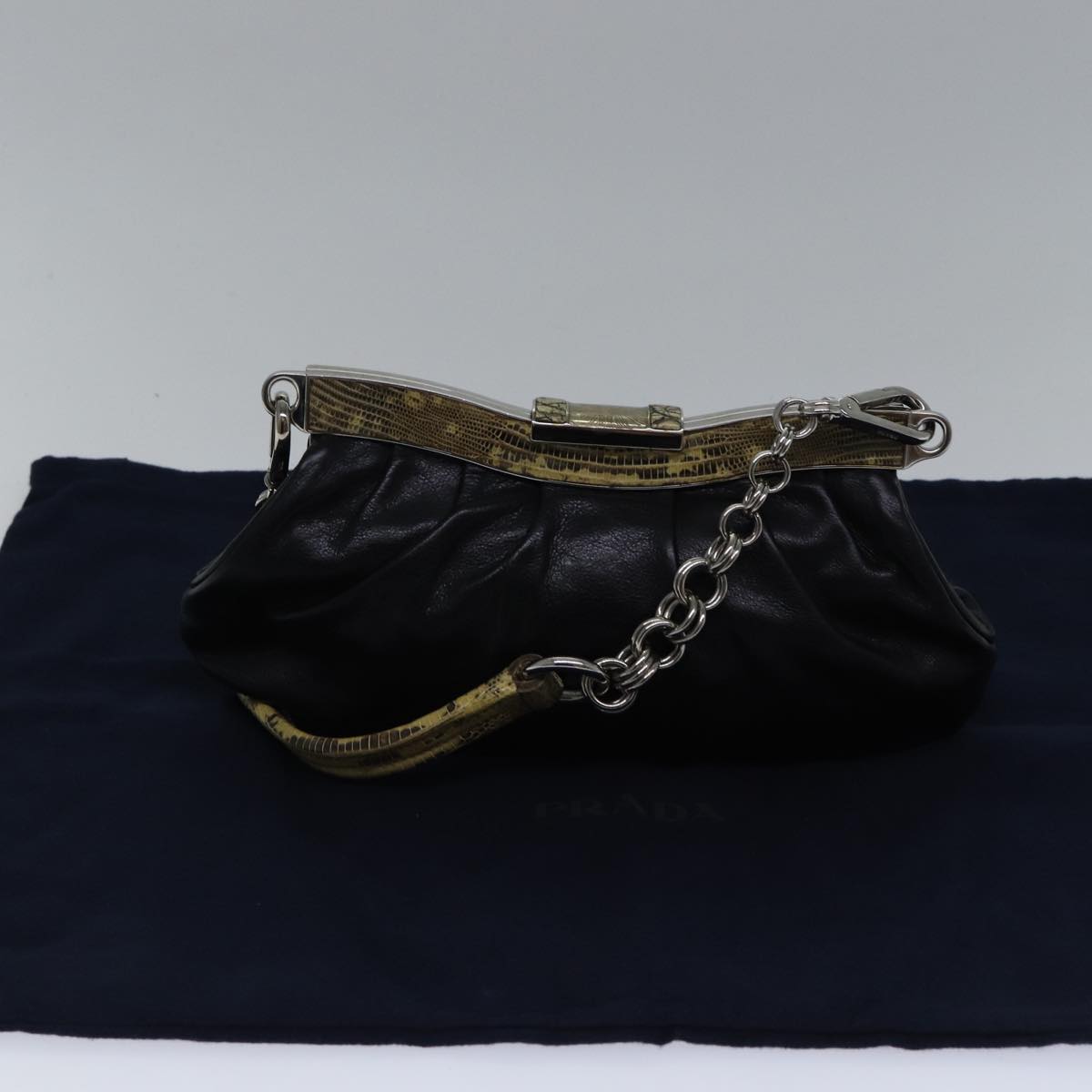 PRADA Chain Shoulder Bag Leather Black Auth 89318