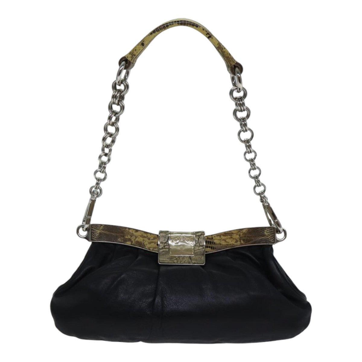 PRADA Chain Shoulder Bag Leather Black Auth 89318 - 0