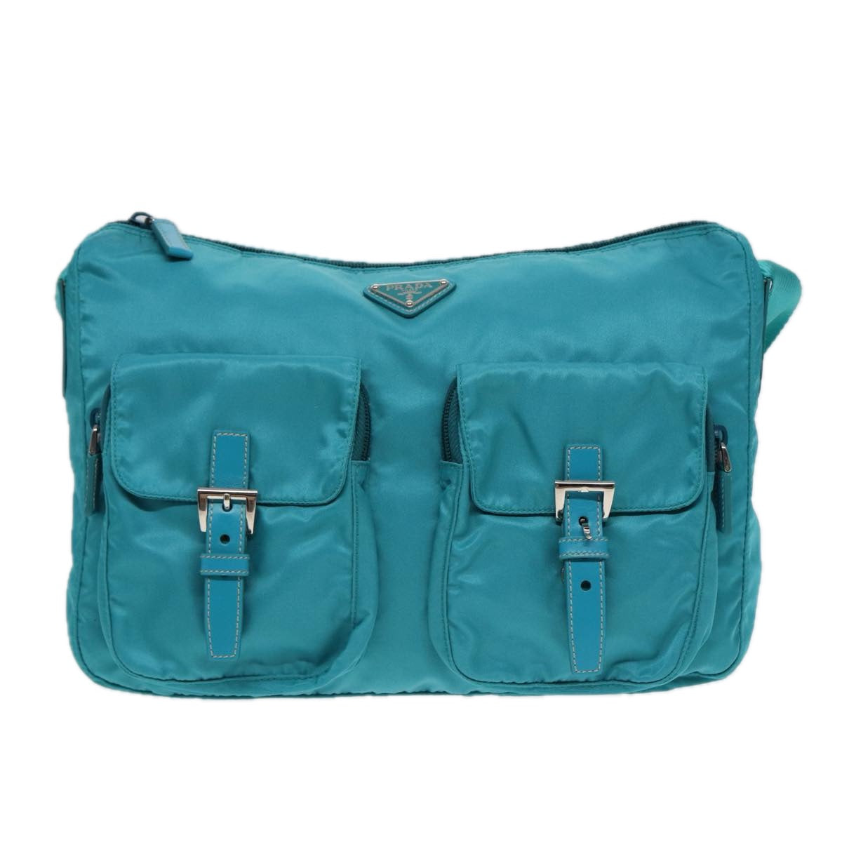 PRADA Shoulder Bag Nylon Turquoise Blue Auth 89320