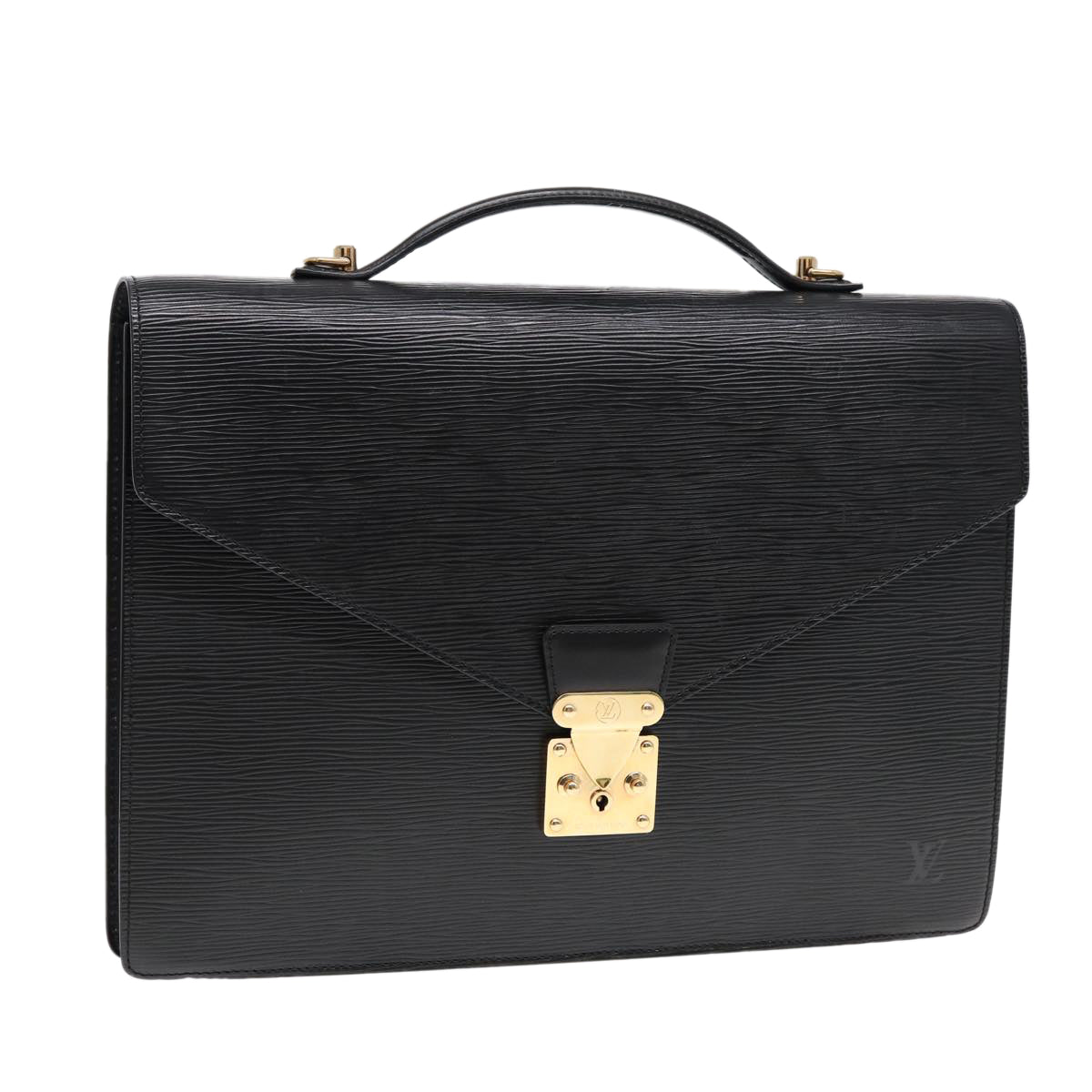 LOUIS VUITTON Epi Porte Documents Bandouliere Briefcase Black M54462 Auth 89335