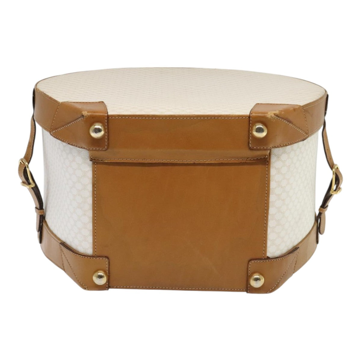 CELINE Macadam Canvas Hat Case Trunk PVC Leather White Auth 89338 - 0