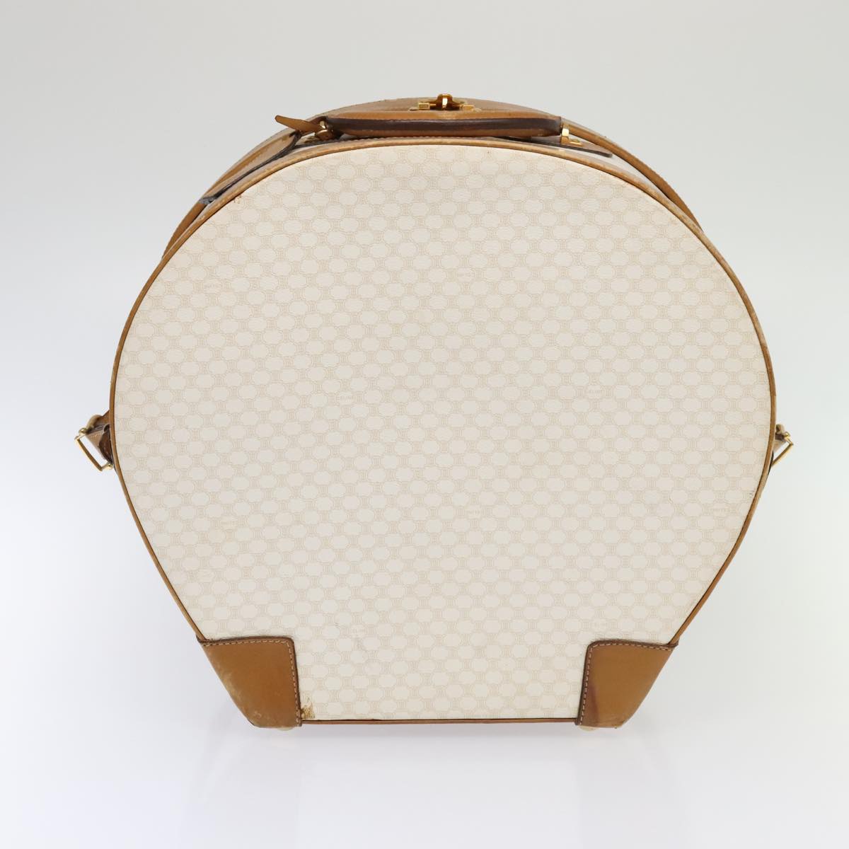 CELINE Macadam Canvas Hat Case Trunk PVC Leather White Auth 89338