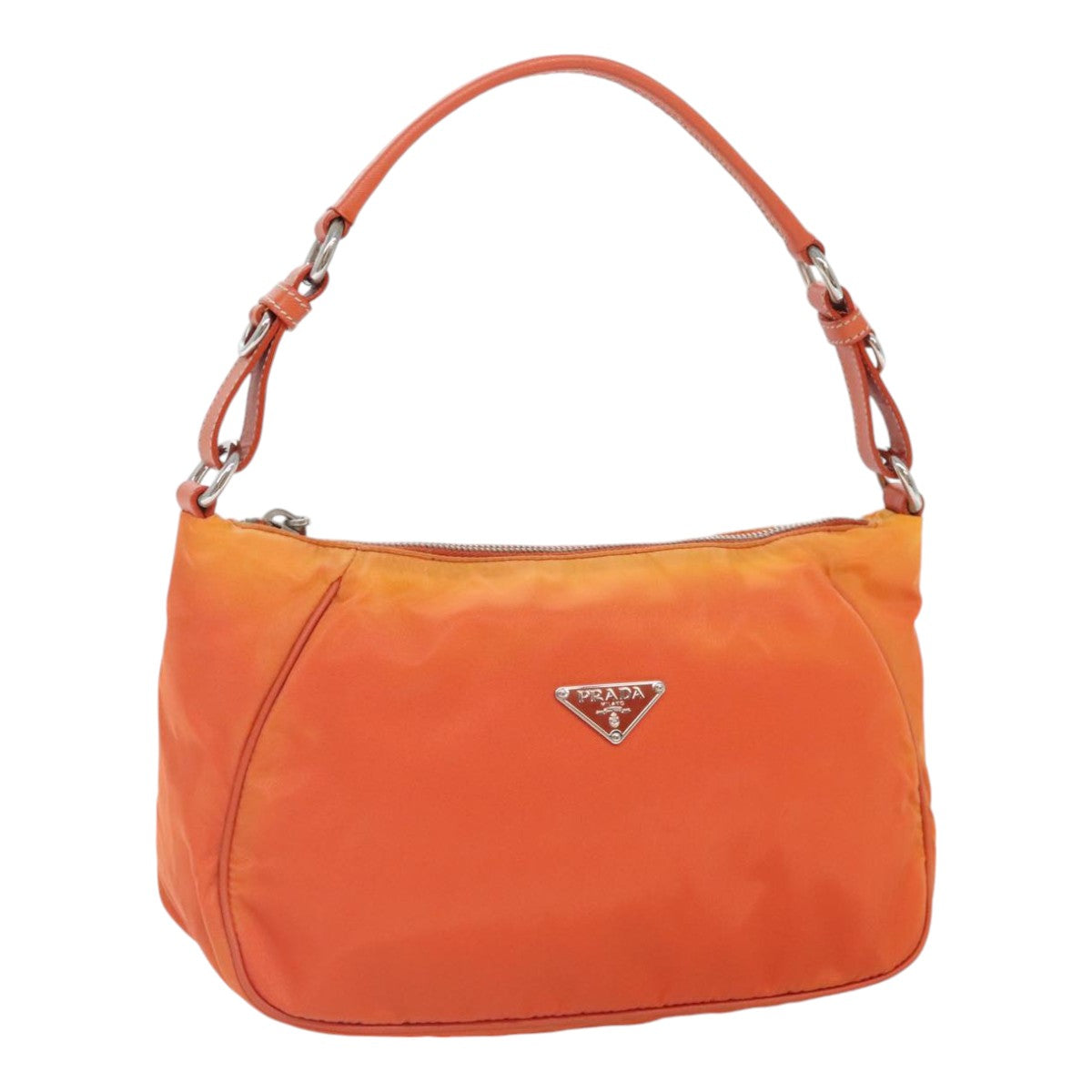 PRADA Shoulder Bag Nylon Orange Silver Auth 89359