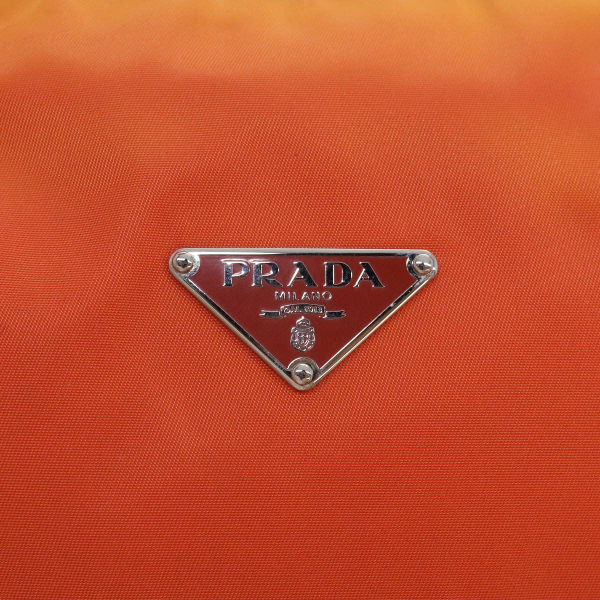 PRADA Shoulder Bag Nylon Orange Silver Auth 89359