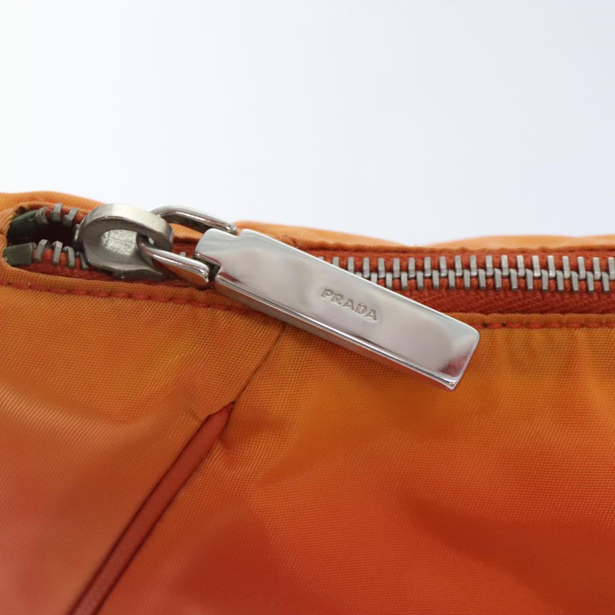 PRADA Shoulder Bag Nylon Orange Silver Auth 89359