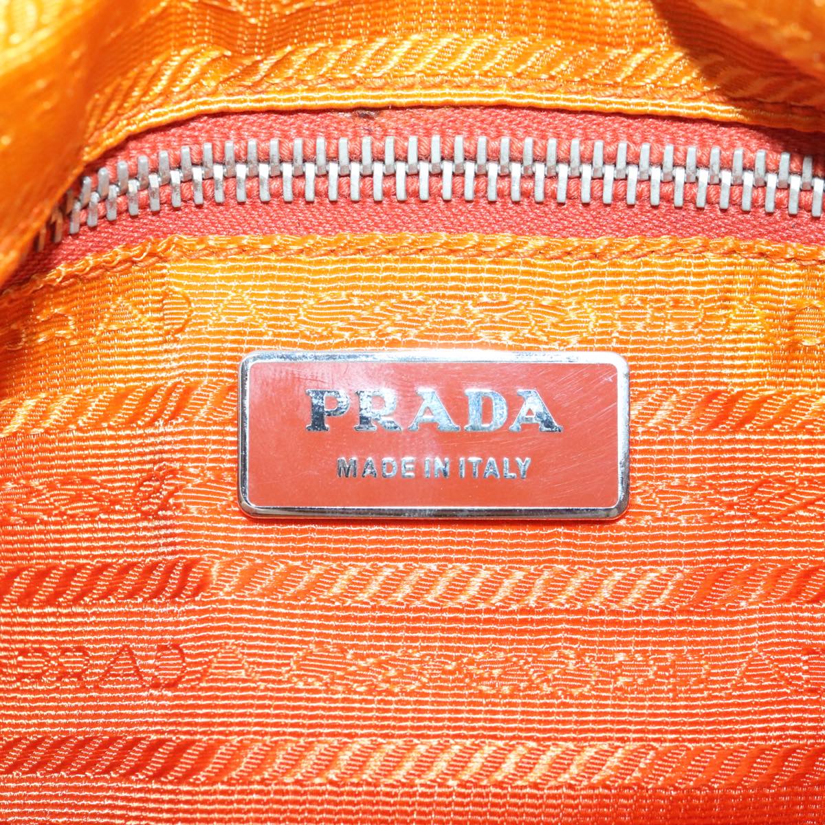 PRADA Shoulder Bag Nylon Orange Silver Auth 89359