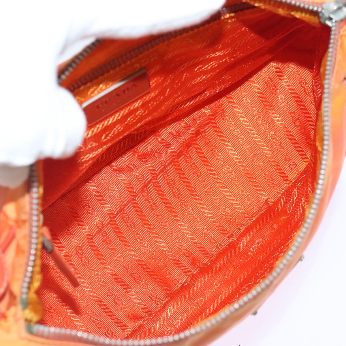 PRADA Shoulder Bag Nylon Orange Silver Auth 89359