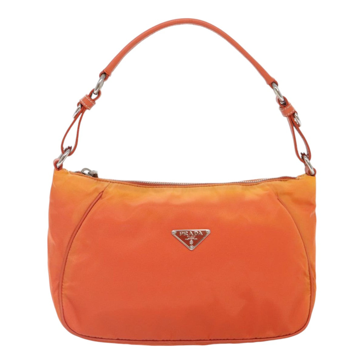 PRADA Shoulder Bag Nylon Orange Silver Auth 89359