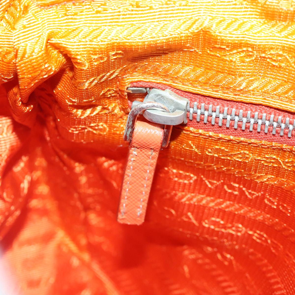 PRADA Shoulder Bag Nylon Orange Silver Auth 89359