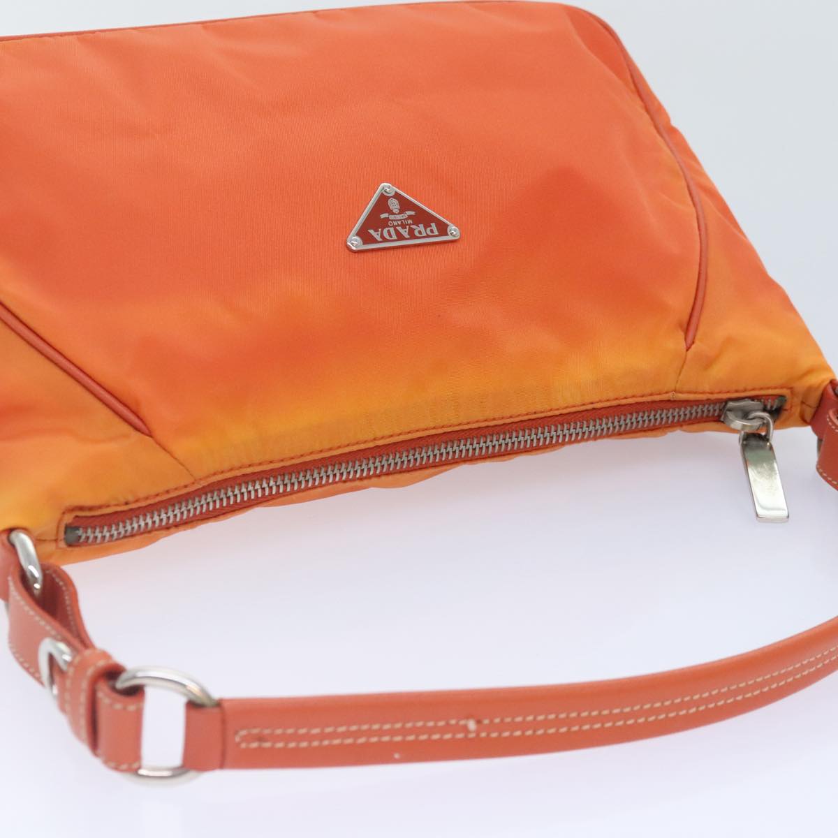 PRADA Shoulder Bag Nylon Orange Silver Auth 89359