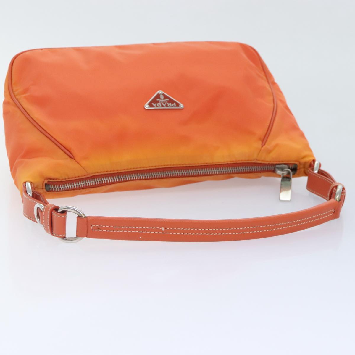 PRADA Shoulder Bag Nylon Orange Silver Auth 89359