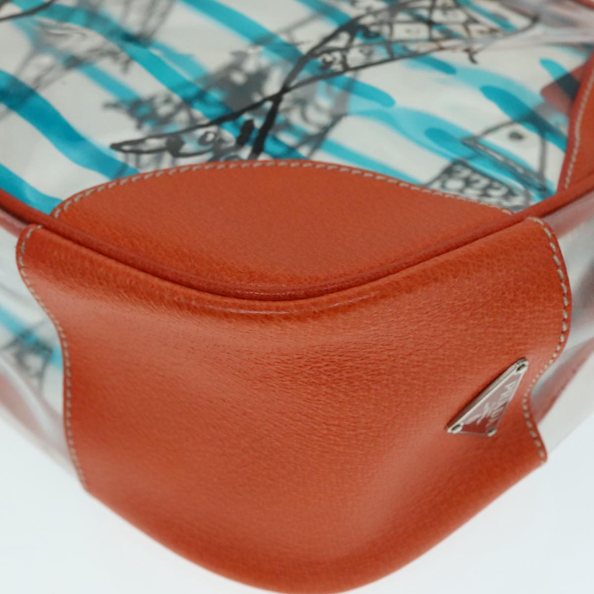 PRADA Shoulder Bag Vinyl Orange Silver Auth 89364