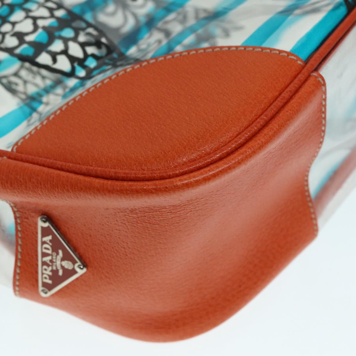 PRADA Shoulder Bag Vinyl Orange Silver Auth 89364