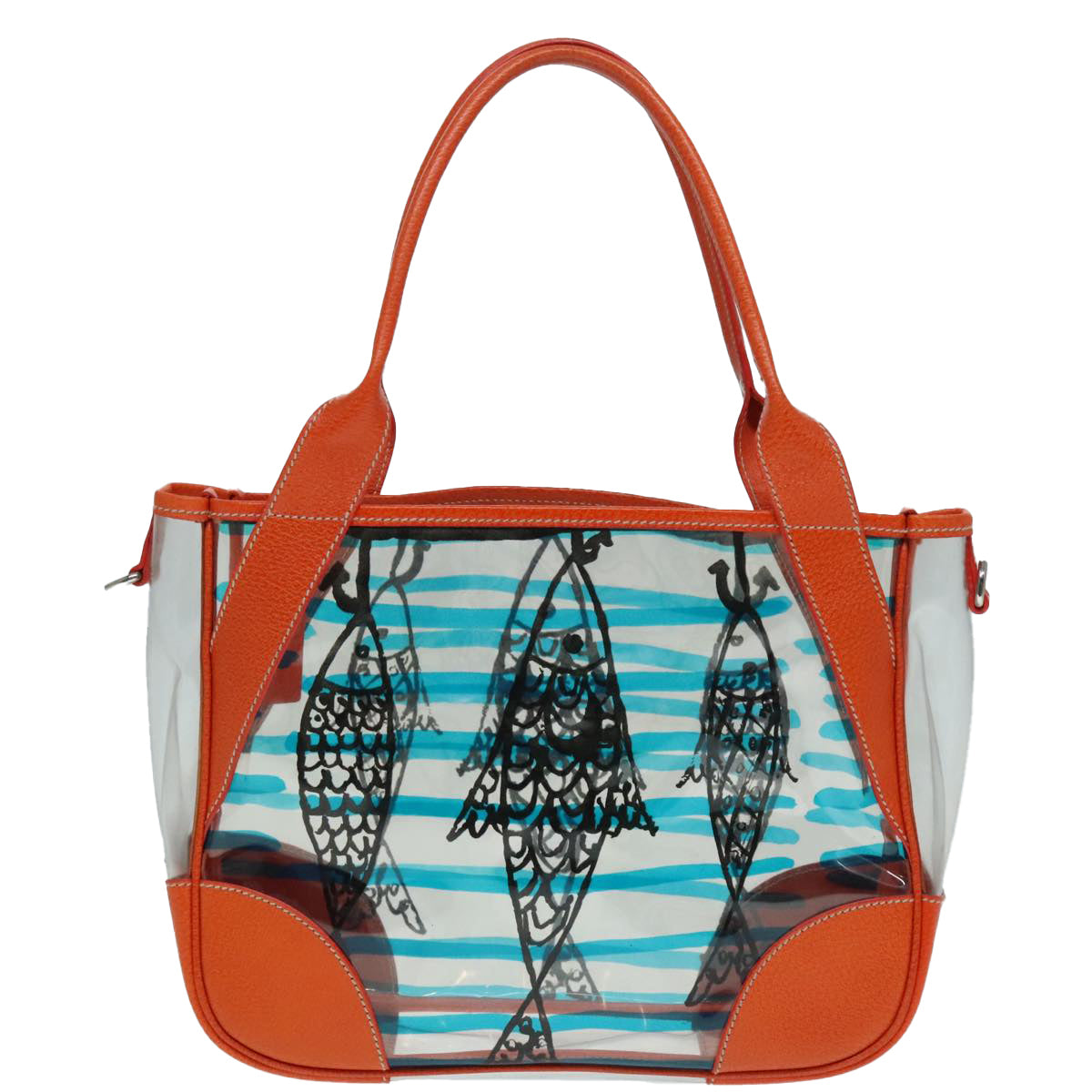 PRADA Shoulder Bag Vinyl Orange Silver Auth 89364 - 0