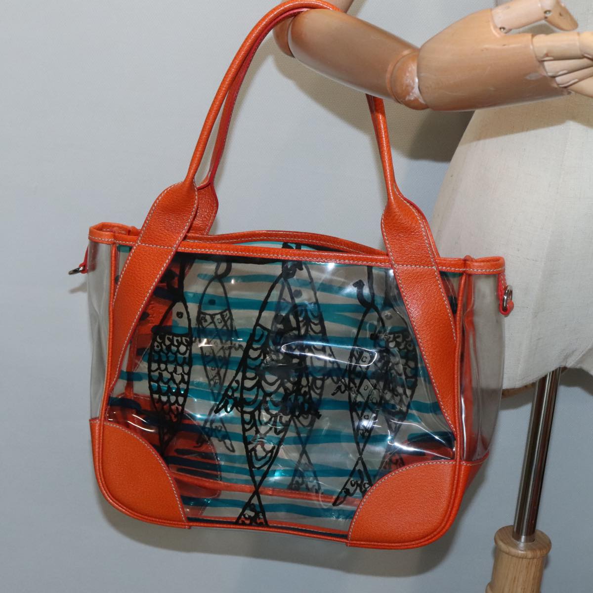 PRADA Shoulder Bag Vinyl Orange Silver Auth 89364