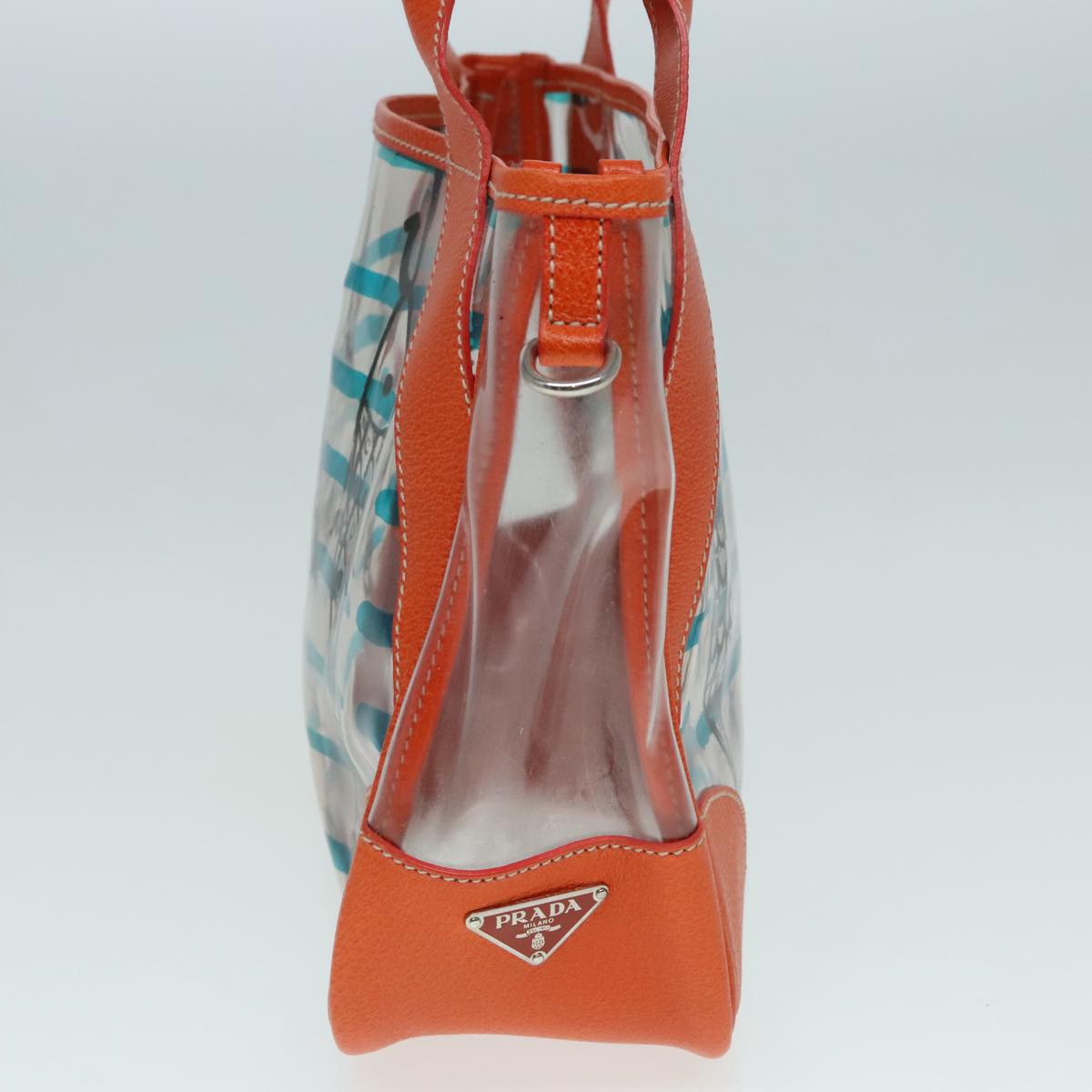 PRADA Shoulder Bag Vinyl Orange Silver Auth 89364