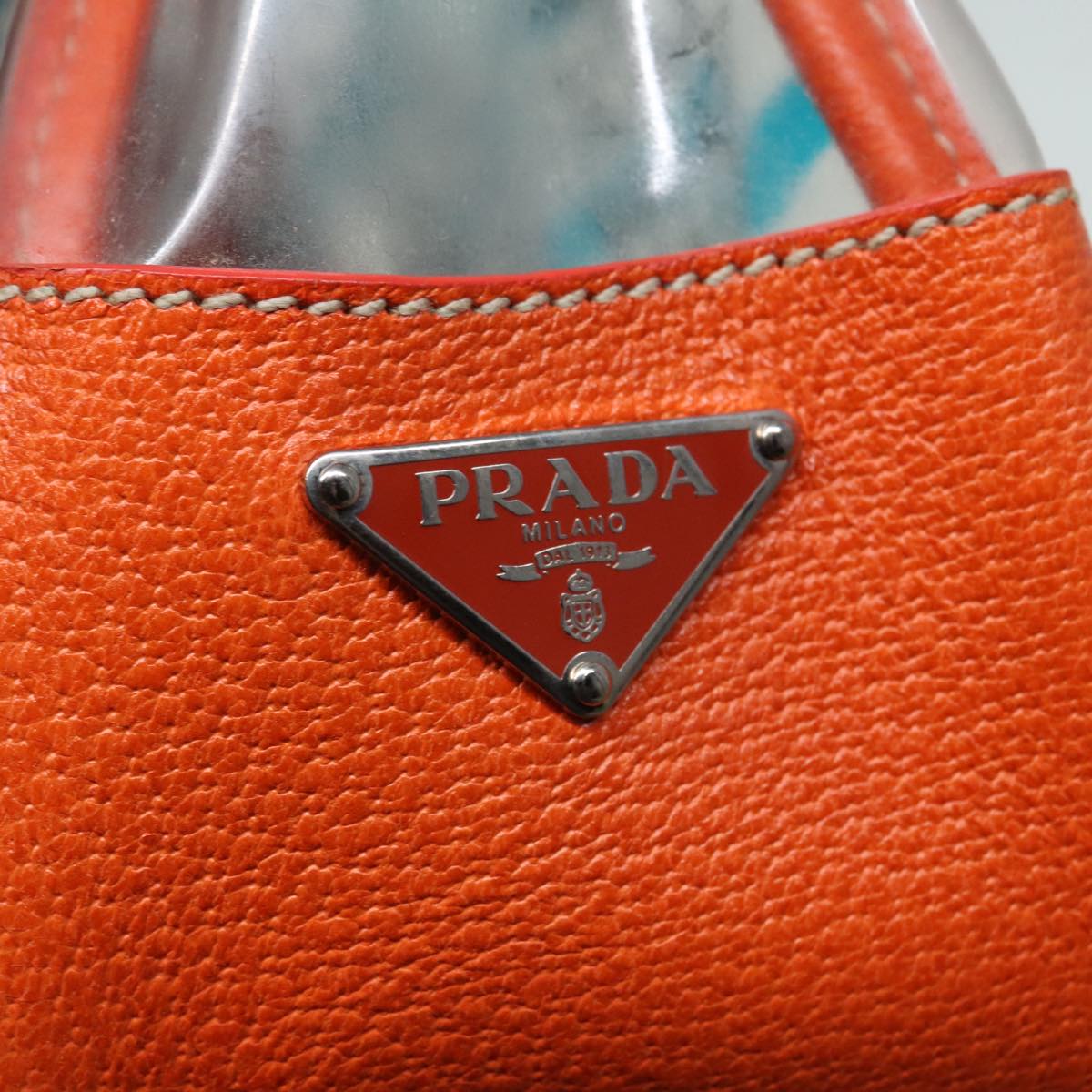 PRADA Shoulder Bag Vinyl Orange Silver Auth 89364