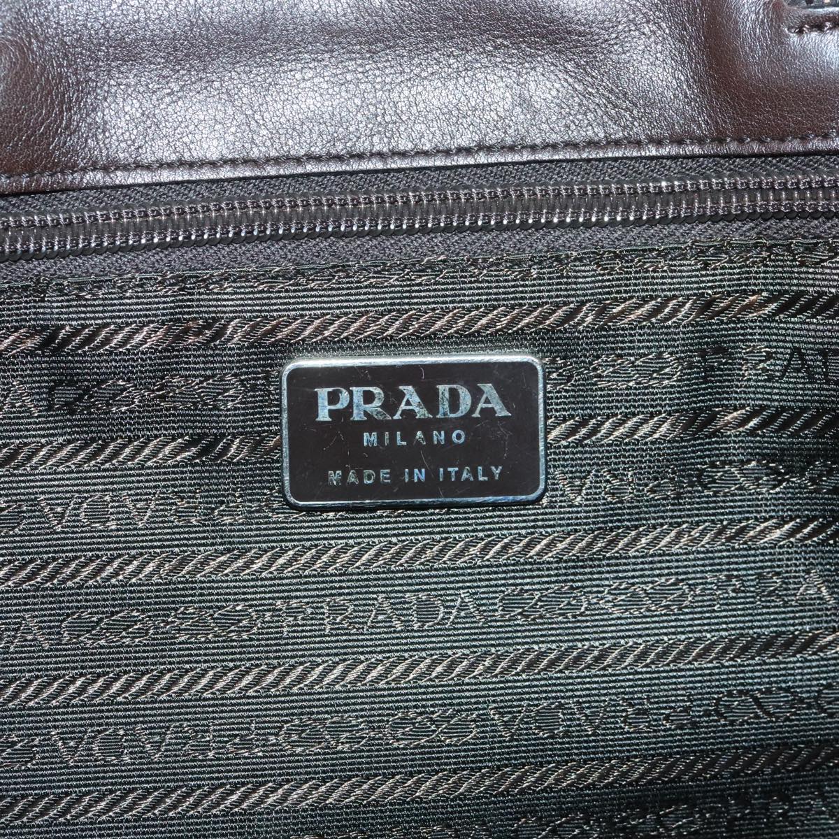 PRADA Tote Bag Leather Silver Brown Auth 89366