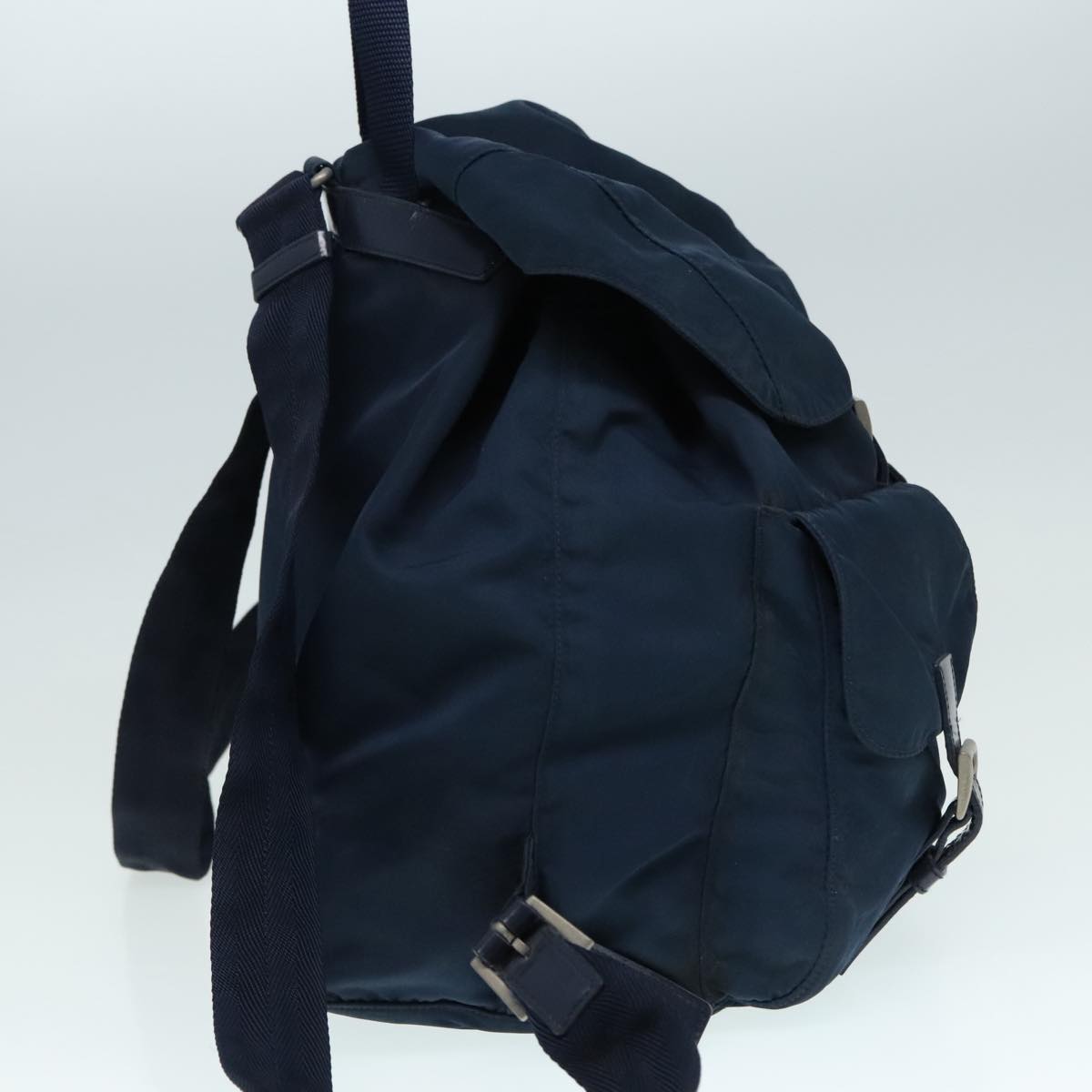 PRADA Backpack Nylon Navy Silver Auth 89367