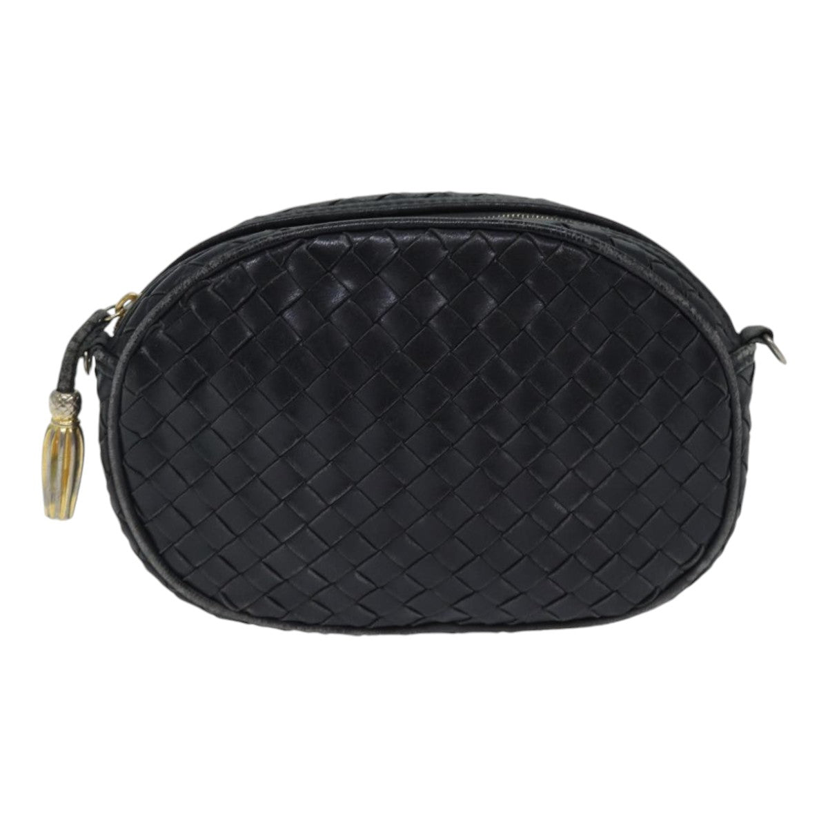 BOTTEGA VENETA INTRECCIATO Shoulder Bag Leather Black Gold Auth 89371 - 0