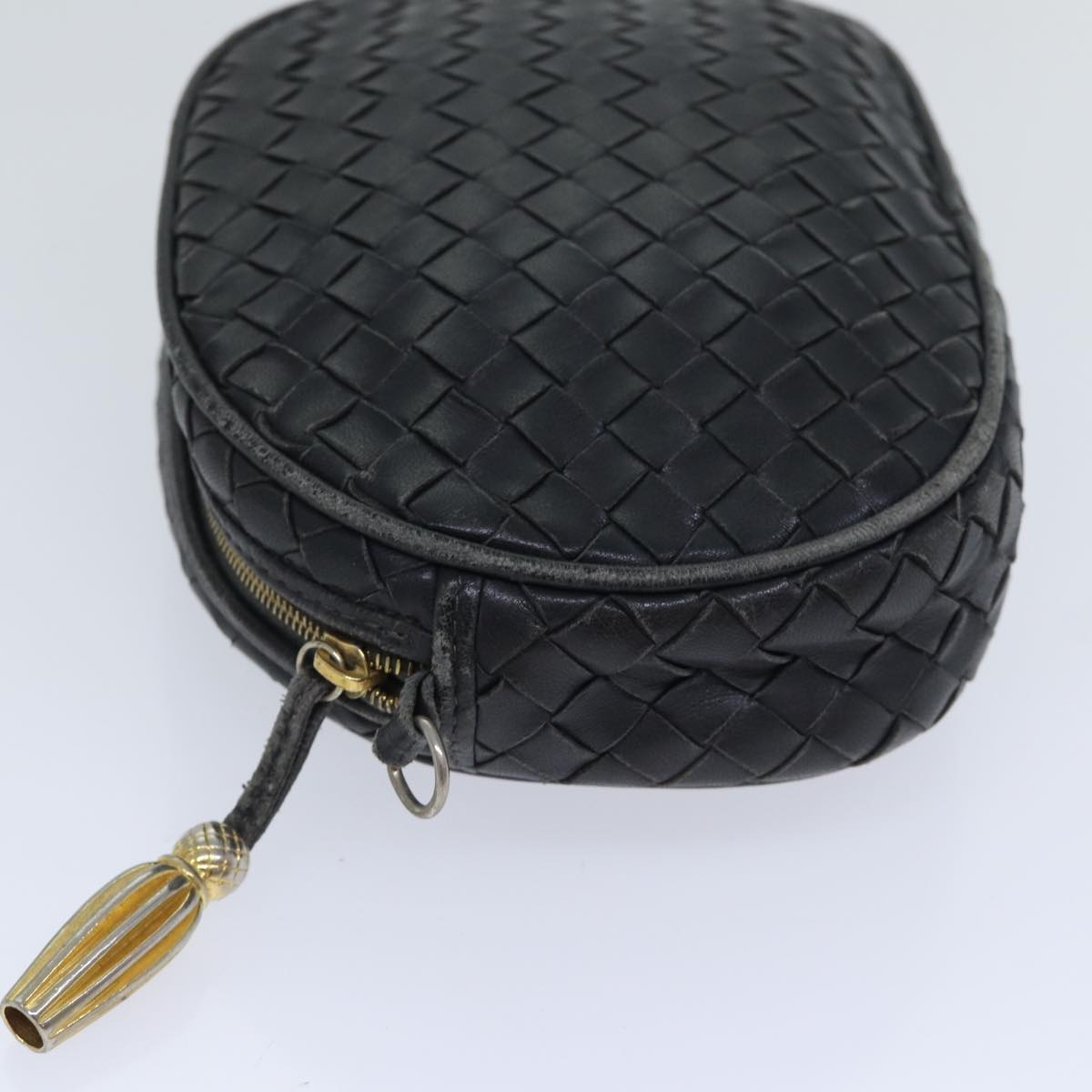 BOTTEGA VENETA INTRECCIATO Shoulder Bag Leather Black Gold Auth 89371