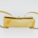 CHANEL Matelasse Backpack Patent leather Yellow Silver CC Auth 89374-10