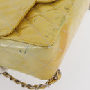CHANEL Matelasse Backpack Patent leather Yellow Silver CC Auth 89374-11