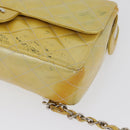 CHANEL Matelasse Backpack Patent leather Yellow Silver CC Auth 89374-12