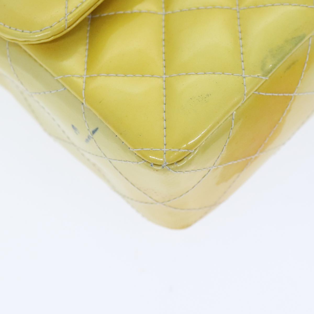 CHANEL Matelasse Backpack Patent leather Yellow Silver CC Auth 89374