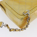 CHANEL Matelasse Backpack Patent leather Yellow Silver CC Auth 89374-13