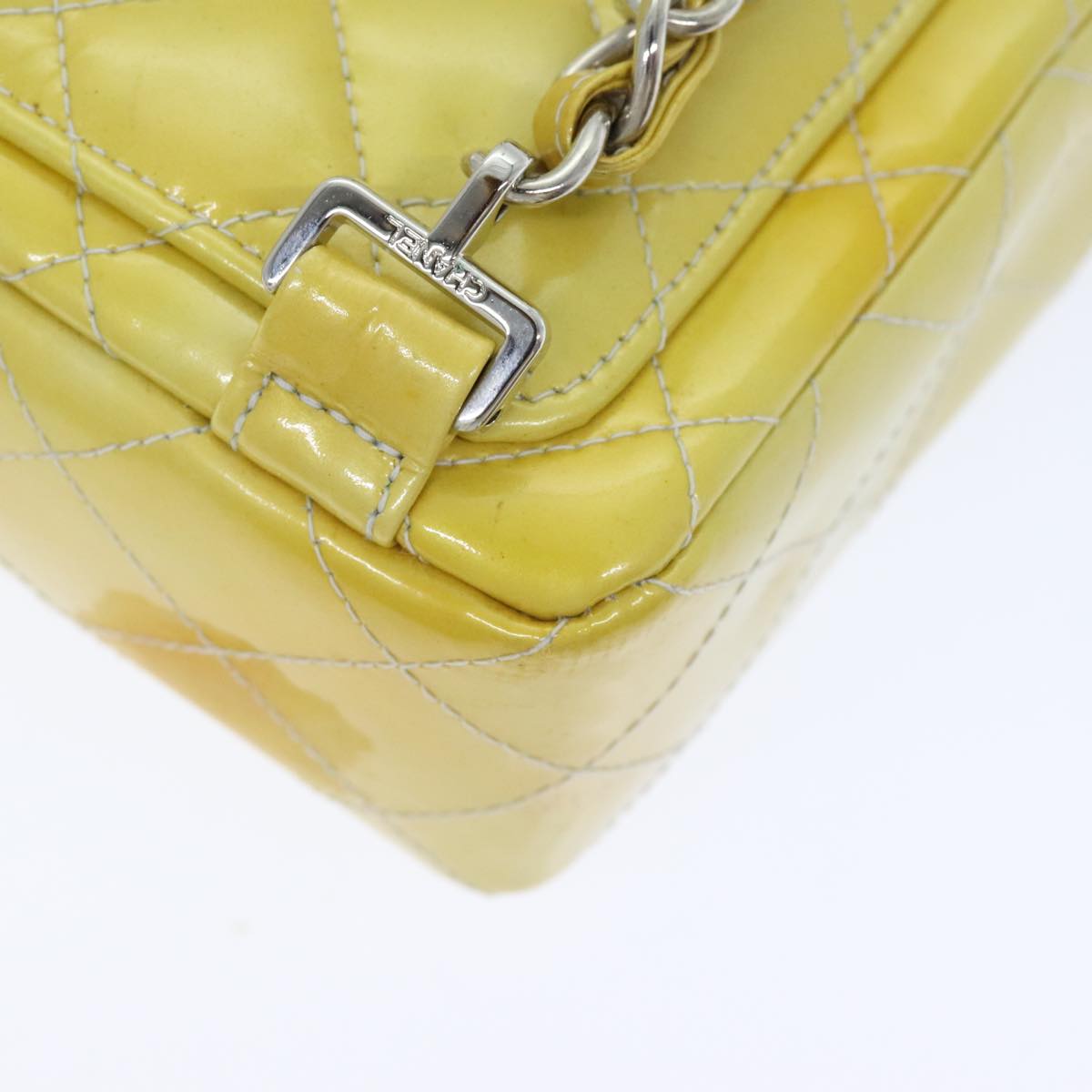 CHANEL Matelasse Backpack Patent leather Yellow Silver CC Auth 89374