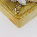 CHANEL Matelasse Backpack Patent leather Yellow Silver CC Auth 89374-14