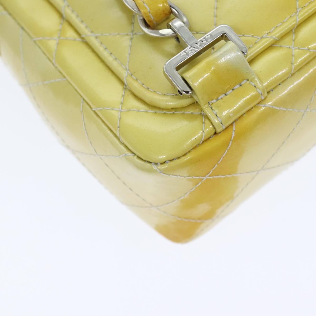 CHANEL Matelasse Backpack Patent leather Yellow Silver CC Auth 89374