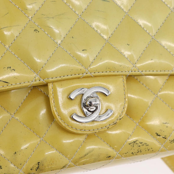 CHANEL Matelasse Backpack Patent leather Yellow Silver CC Auth 89374