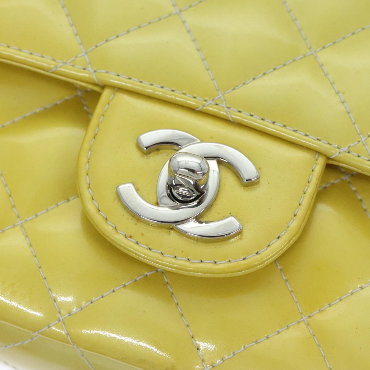 CHANEL Matelasse Backpack Patent leather Yellow Silver CC Auth 89374