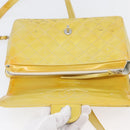 CHANEL Matelasse Backpack Patent leather Yellow Silver CC Auth 89374-16