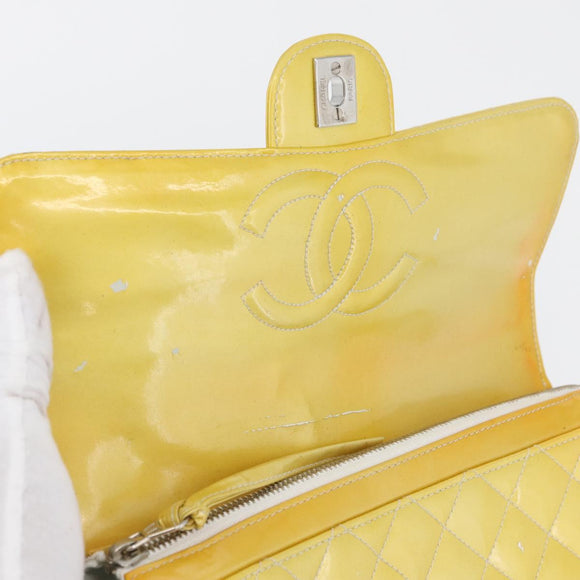 CHANEL Matelasse Backpack Patent leather Yellow Silver CC Auth 89374