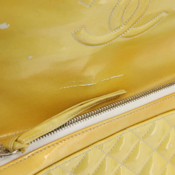 CHANEL Matelasse Backpack Patent leather Yellow Silver CC Auth 89374