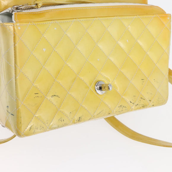 CHANEL Matelasse Backpack Patent leather Yellow Silver CC Auth 89374
