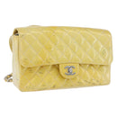 CHANEL Matelasse Backpack Patent leather Yellow Silver CC Auth 89374-1