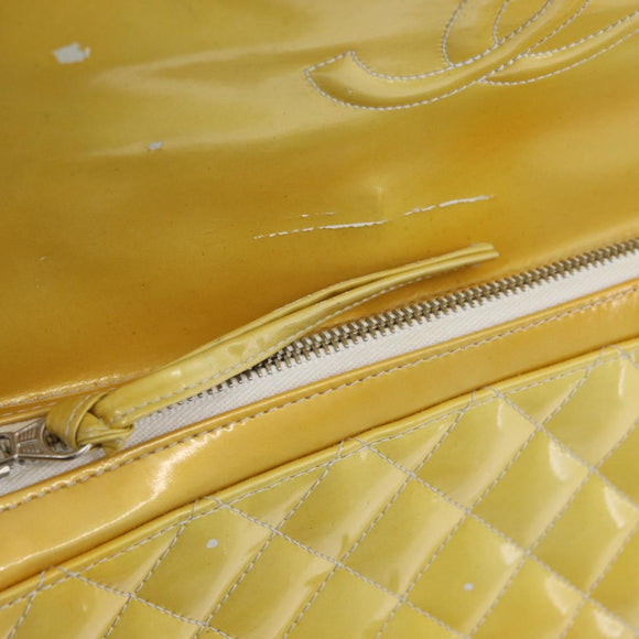 CHANEL Matelasse Backpack Patent leather Yellow Silver CC Auth 89374