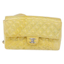 CHANEL Matelasse Backpack Patent leather Yellow Silver CC Auth 89374-2