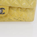 CHANEL Matelasse Backpack Patent leather Yellow Silver CC Auth 89374-3