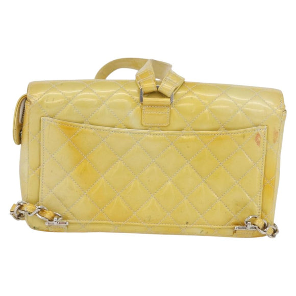 CHANEL Matelasse Backpack Patent leather Yellow Silver CC Auth 89374