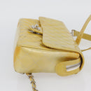 CHANEL Matelasse Backpack Patent leather Yellow Silver CC Auth 89374-5