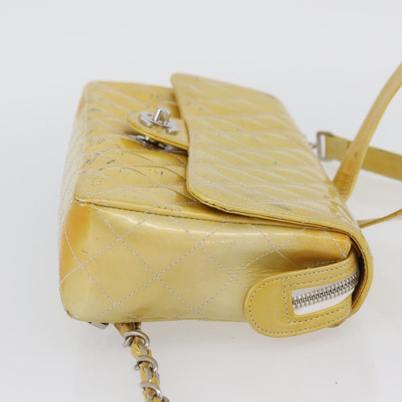 CHANEL Matelasse Backpack Patent leather Yellow Silver CC Auth 89374