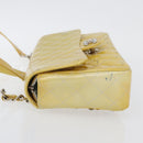 CHANEL Matelasse Backpack Patent leather Yellow Silver CC Auth 89374-6